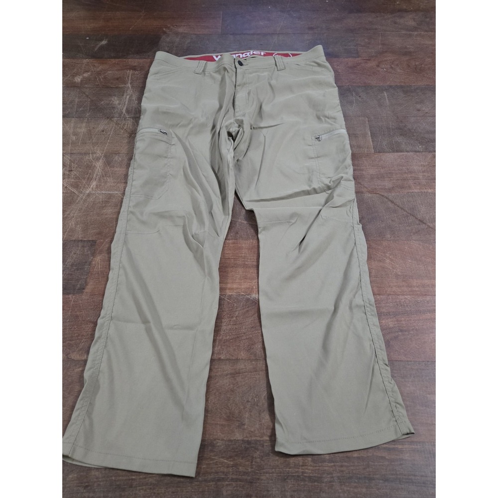 Wrangler Olive/Khaki Pants 38/30 Stretchy Waistband Zip Cargo Pockets 96% Nylon